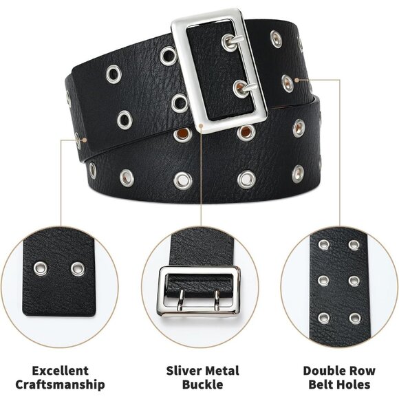 Women Leather Wide Fashion Thick Dress Belt With Gold Buckle Belt Black Punk - Picture 4 of 6